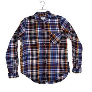 Lucky Brand Flannel Shirt Womens Medium Plaid Button Down Long Sleeve